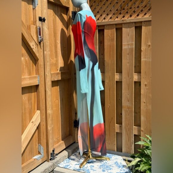 🆕 RAT & BOA 🧿 NWOT Santino Sheer Long Sleeve Dress, Blue with Red Tulip Sz XXS - Picture 6 of 16